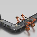 Industrial Automated Production Line With Robotic Arms And Conveyor Belt System