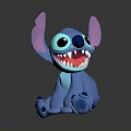 Blue Stitch Stuffed Toy With Purple Ears Big Eyes And Sharp Teeth
