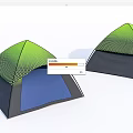 Two Green Mesh Pattern Tents With Black Base And Blue Interior 3d model