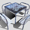 Weathered Metal Outdoor Table with Chairs and Benches for Rustic Garden Patio