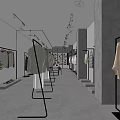 Fashionable Modern Clothing Store Interior Featuring Hanging Apparel Display Racks And Lights