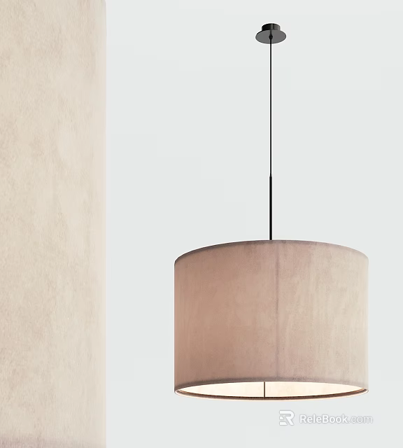 Minimalist Beige Fabric Cylindrical Hanging Lamp For Modern Home Interior Lighting Design 3d model 