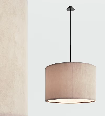 Minimalist Beige Fabric Cylindrical Hanging Lamp For Modern Home Interior Lighting Design 3d model