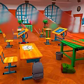 Vibrant Classroom Interior With Wooden Tables Yellow Chairs Green Lockers And Arched Windows