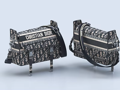 Christian Dior Handbag With Black And White Pattern And Leather Strap Design 3d model