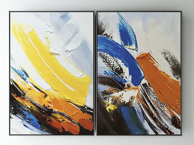 Abstract Canvas Wall Art With Colorful Brush Strokes In Yellow Blue And Orange 3d model