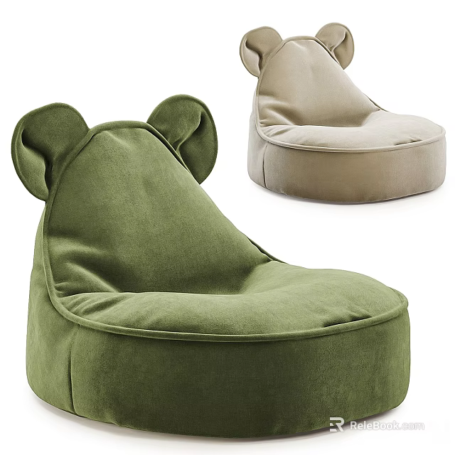 Green And Beige Bean Bag Chairs With Cute Bear Ear Design For Living Room 3d model 