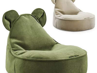 Green And Beige Bean Bag Chairs With Cute Bear Ear Design For Living Room 3d model