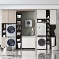 Practical Home Balcony Interior Design With Washing Machines Dryers And Storage Cabinets
