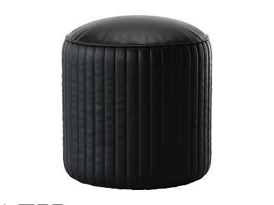 Black Leather Round Sofa Stool With Vertical Quilted Stitching Design 3d model