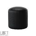 Black Leather Round Sofa Stool With Vertical Quilted Stitching Design