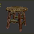 Rustic Wooden Stool With Round Seat And Four Solid Legs Design 3d model