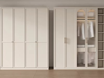 Modern White Wardrobe With Double Doors Glass Panels And Open Shelves 3d model