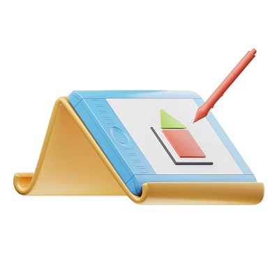 Kids Drawing Board With Yellow Stand Red Stylus And Colorful Geometric Shapes 3d model