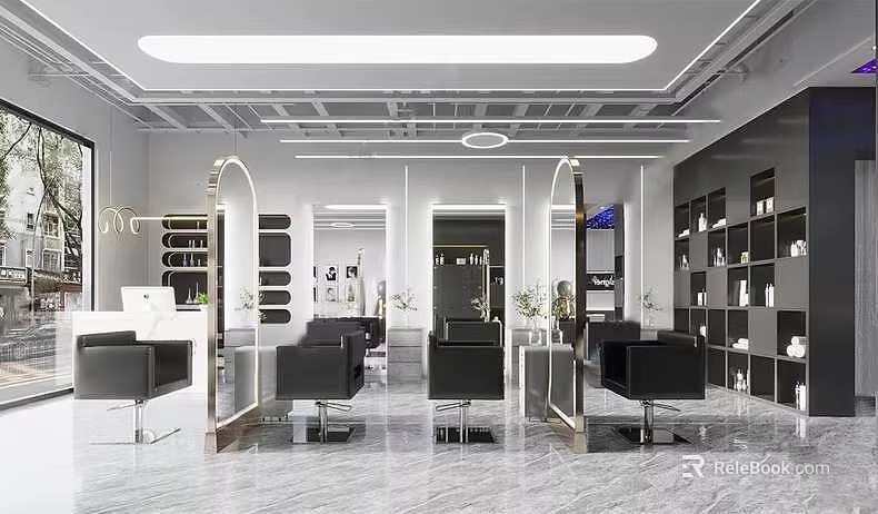 Luxury Modern Beauty Hair Salon Interior Design With Professional Styling Stations And Bright Soft Lighting 3d model 
