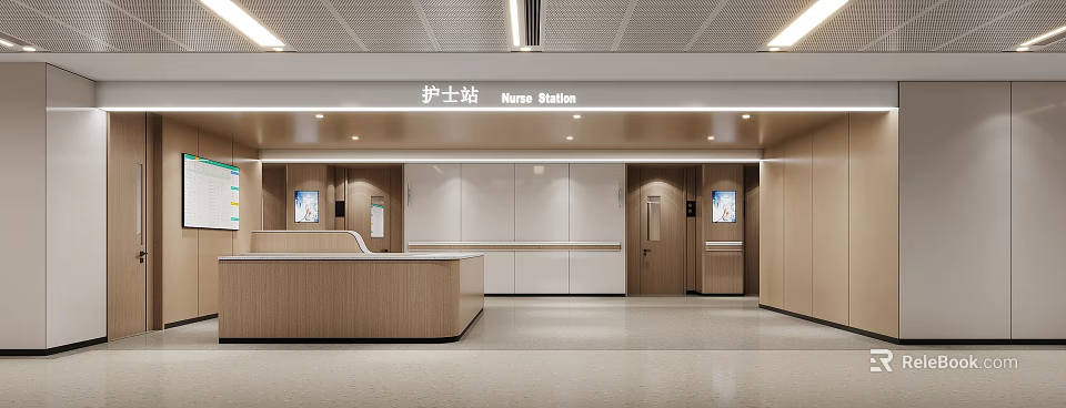 Modern Hospital Outpatient Nurse Station With Reception Desk And Lights 3d model 