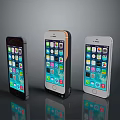 Three Different Colored Smartphones Displaying App Icons On Gray Background With Reflection