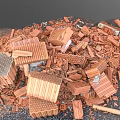 Pile of Broken Red Bricks and Construction Debris Scattered on Ground