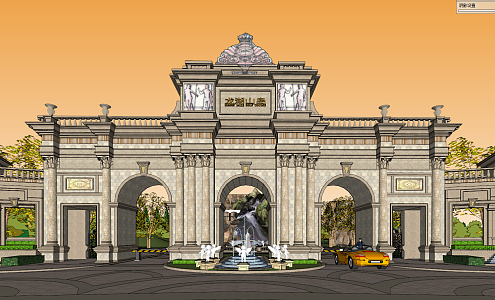 European-style gate Neo-classical park entrance gate 3d model