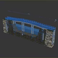 Bridge Cross Section Model Featuring Water Area Rocky Slopes And Guardrails