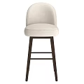 Modern Bar Stool With Beige Upholstered Backrest Seat Dark Wooden Legs And Integrated Footrest