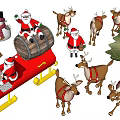 Christmas Decorative Ornament Set With Santa Claus Sleigh Reindeer Snowman And Tree