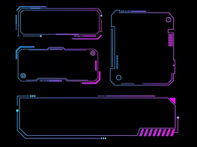 Futuristic Carved Rectangular Frames with Neon Lines and Blue Purple Hues 3d model