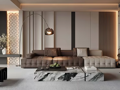 Modern Living Room Interior With Large Sofa Marble Coffee Table And Floor Lamp 3d model