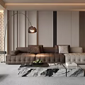 Modern Living Room Interior With Large Sofa Marble Coffee Table And Floor Lamp