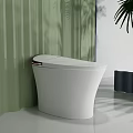 Sleek White Modern Toilet In Bathroom Interior With Green Wall And Palm Leaves
