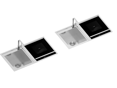 Modern Kitchen Appliances Set With Stainless Steel Sinks And Black Cooktops 3d model