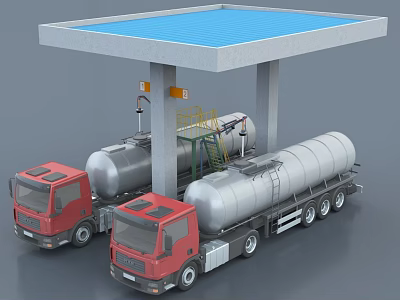 Industrial Equipment Featuring Tank Trucks And Storage Tanks At Covered Loading Facility 3d model