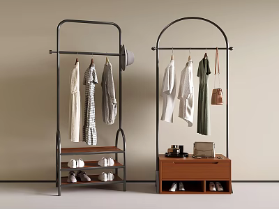 Modern Metal Clothes Rack With Hanging Clothes Shoes Bag And Storage Shelves 3d model