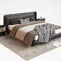Modern Double Bed With Leather Headboard Gray Beige Bedding Nightstands And Carpet