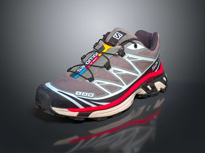 Salomon 800 Trail Running Shoes With Colorful Laces Red Accents And Durable Sole 3d model