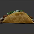 Delicious Crispy Taco with Grilled Meat Fresh Cilantro Lettuce Sour Cream and Salsa