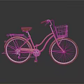 Vintage Pink Bicycle With Brown Seat White Front Basket Rear Rack White Spokes Brown Tires
