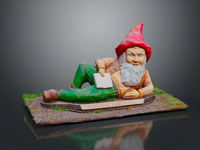 Game Movie Character Gnome With Red Pointed Hat White Beard Holding Book On Welcome Sign 3d model
