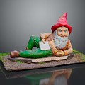 Game Movie Character Gnome With Red Pointed Hat White Beard Holding Book On Welcome Sign