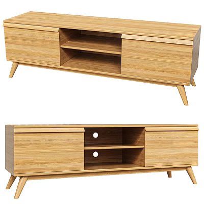 Modern Wooden TV Stand With Drawers Open Shelves And Slim Legs Design 3d model