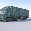 Large Camouflage Patterned Functional Vehicle With Cargo Trailer And Multiple Wheels 3d model