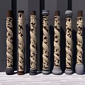Decorative Columns With Ornate Carvings And Spiral Patterns In Various Designs 3d model