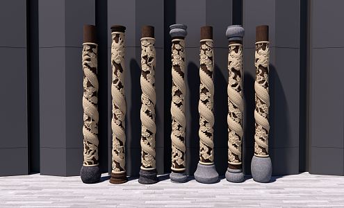 Chinese-style pillar decoration column 3d model