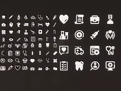 White Medical Icon Pendant Collection Featuring Various Healthcare Symbols On Dark Background 3d model