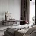 Modern Minimalist Bedroom Interior With Wooden Slat Accent Wall And Glass Wardrobe