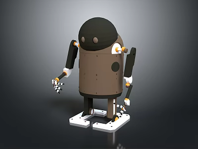 Mechanical Robot Model Featuring Black Head Brown Body Orange Joints And White Base 3d model