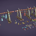 Traditional Hanging Food Display With Meat Clay Pots And Tools