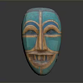 Vibrant Animal Face Wooden Mask With Turquoise and Orange Eye Brow Patterns