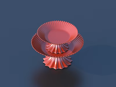 Coral Red Stacked Plates With Ruffled Edges For Home Dining Table 3d model