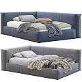 Modern Blue And Gray Sofa Beds With Patterned Pillows And Cozy Blankets 3d model